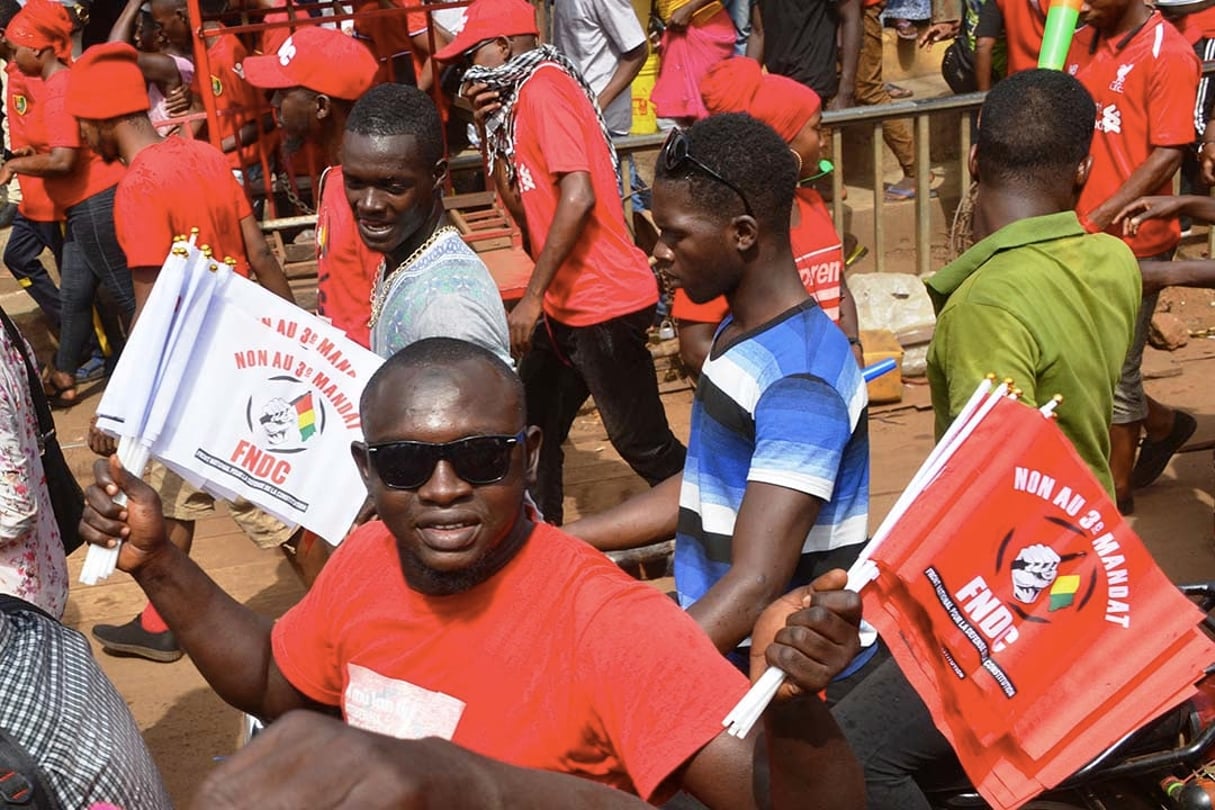 Lors d’une manifestation du FNDC à Conakry, le 6 janvier 2020. © CELLOU BINANI/AFP