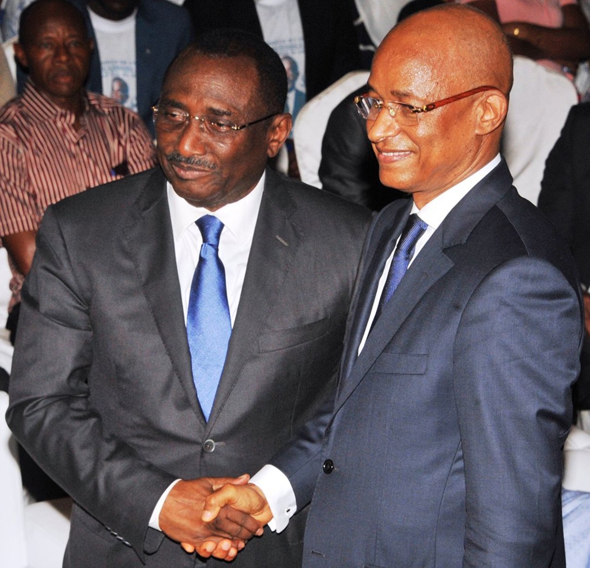 Cellou Dalein Diallo et Sidya Touré en 2015, à Conakry. © CELLOU BINANI / AFP