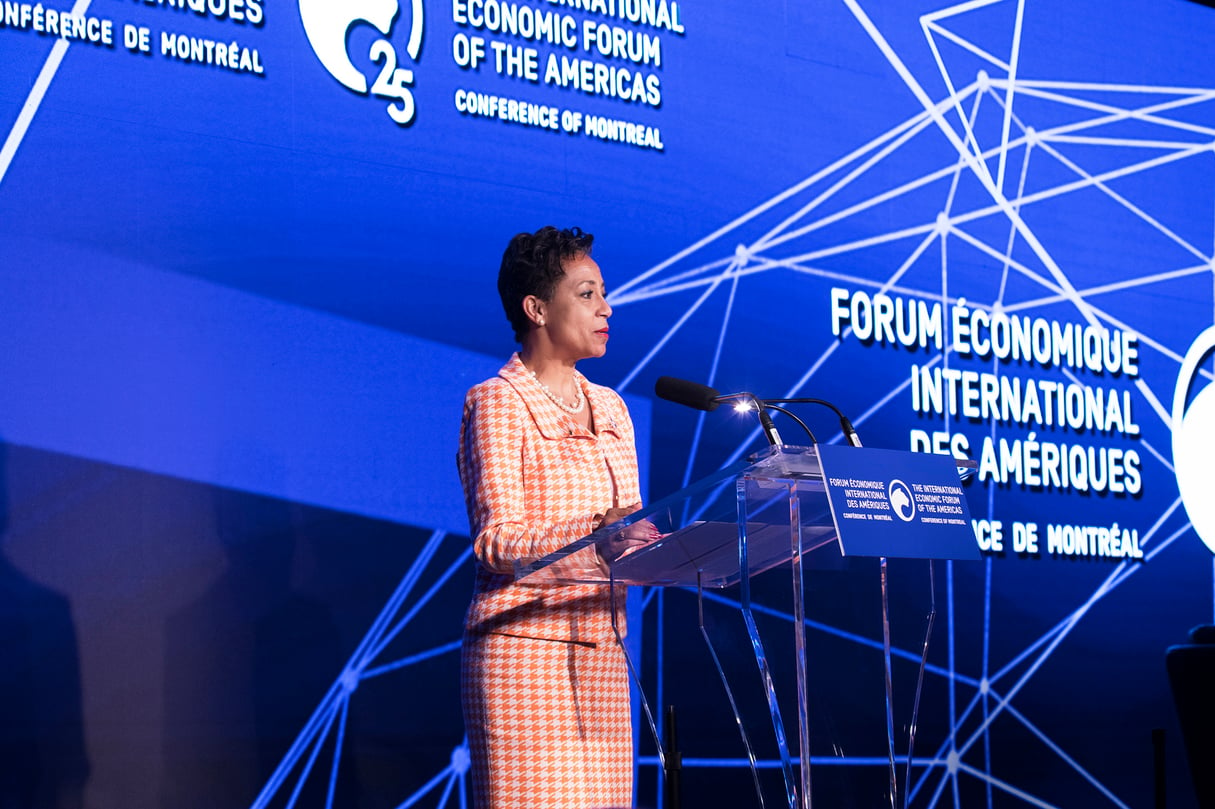 Nadine Girault, lors de la cérémonie d’ouverture de la 25e édition de la Conférence de Montréal, le 10 juin 2019. © Christine Bourgier