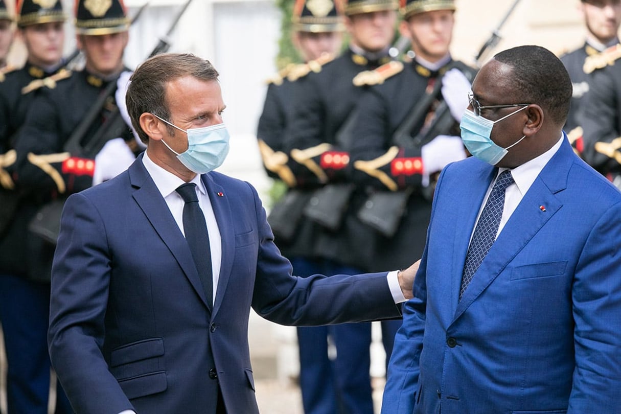 Le président du Sénégal reçu au Palais de l’Élysée par son homologue, Emmanuel Macron. © Romain GAILLARD/REA