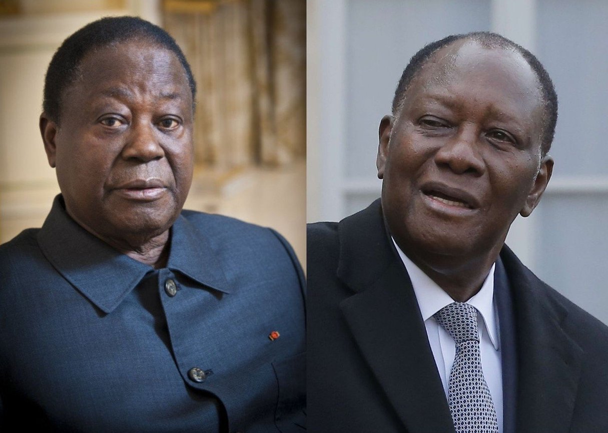 Henri Konan Bédié et Alassane Ouattara, candidats à la présidentielle d’octobre 2020. © Photomontage/ Photos : Vincent Fournier pour JA ; Michel Euler/AP/SIPA