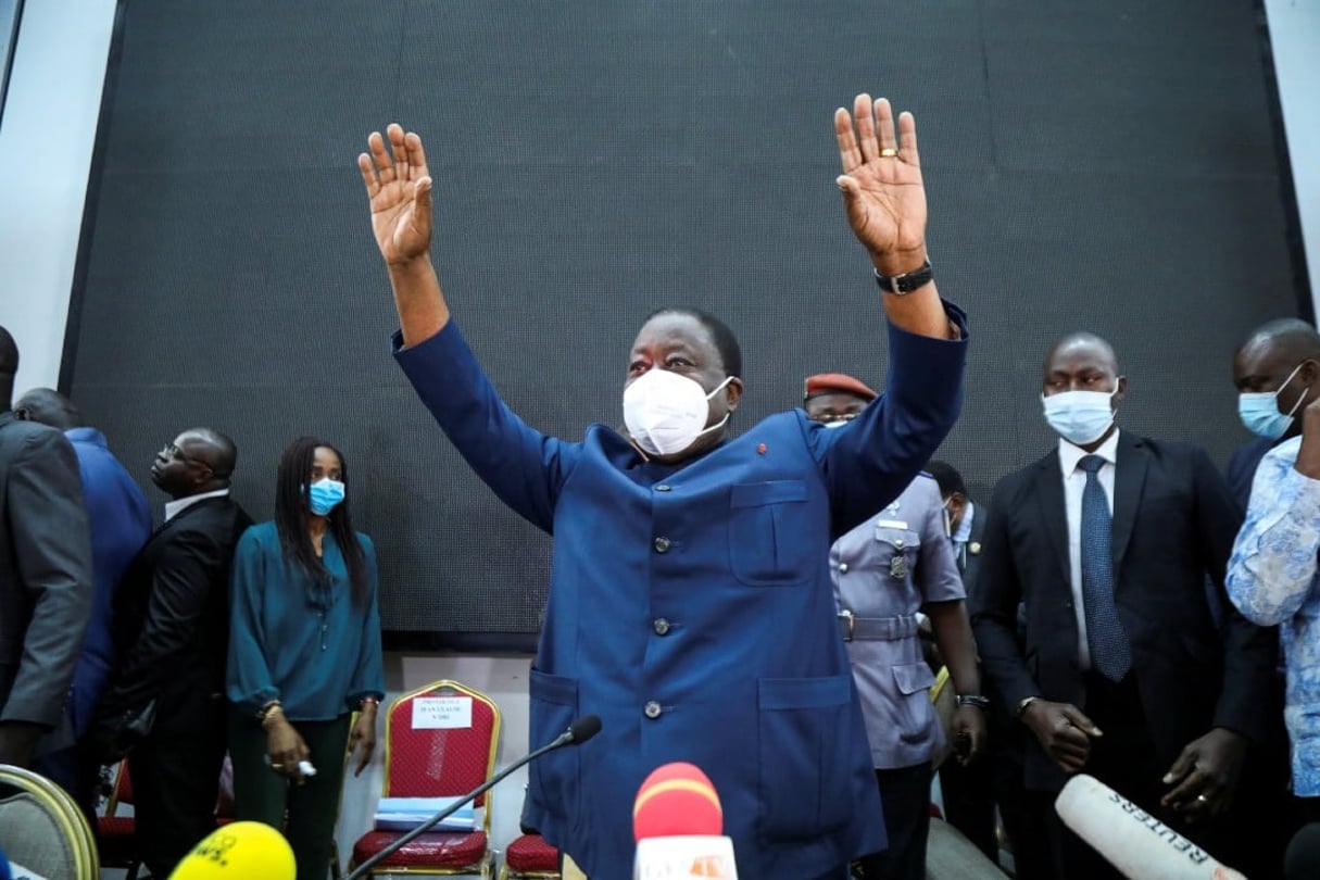 Henri Konan Bédié, candidat du PDCI, lors du meeting de l’opposition à Abidjan, le 20 septembre 2020. © REUTERS/Luc Gnago