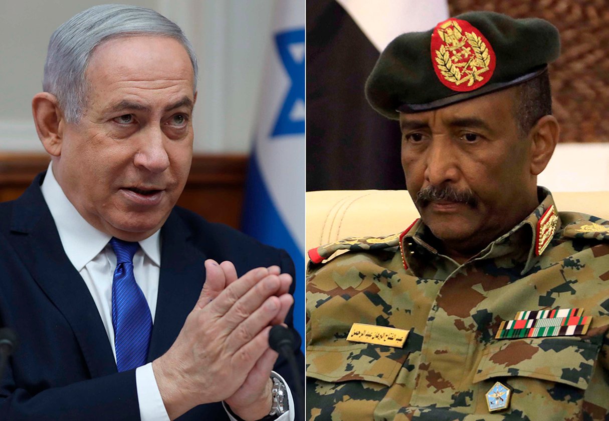 Le chef du conseil souverain soudanais al-Burhan et le Premier ministre israélien Netanyahu (à g.). © ABIR SULTAN/EPA/MAXPPP