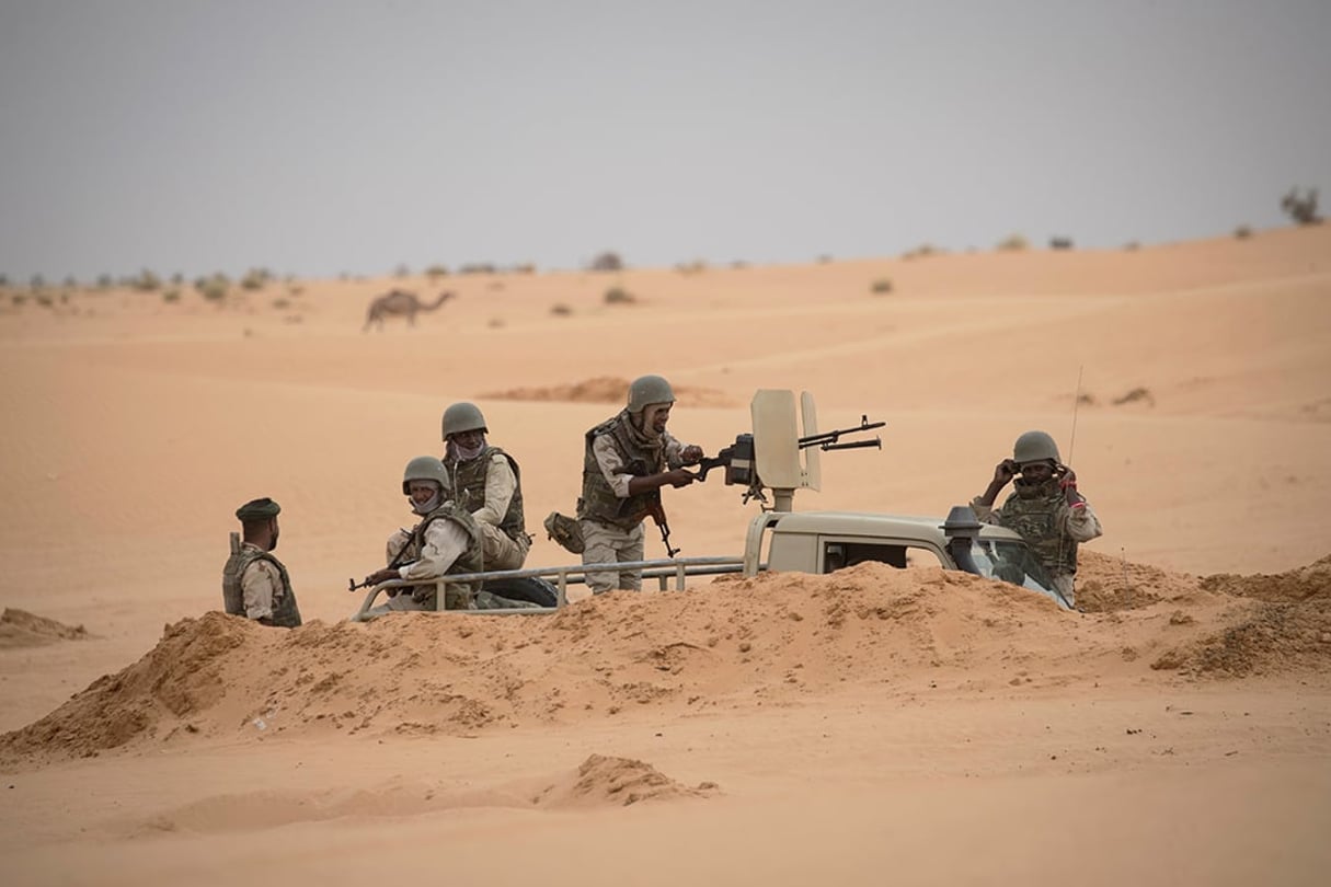 Des soldats mauritaniens, près de la frontière avec le Mali, en novembre 2018. © THOMAS SAMSON/AFP