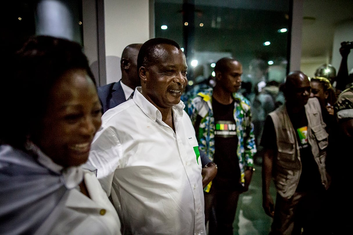 Le président Denis Sassou Nguesso a été désigné comme candidat depuis près d’un an par le Parti congolais du travail. © MARCO LONGARI/AFP