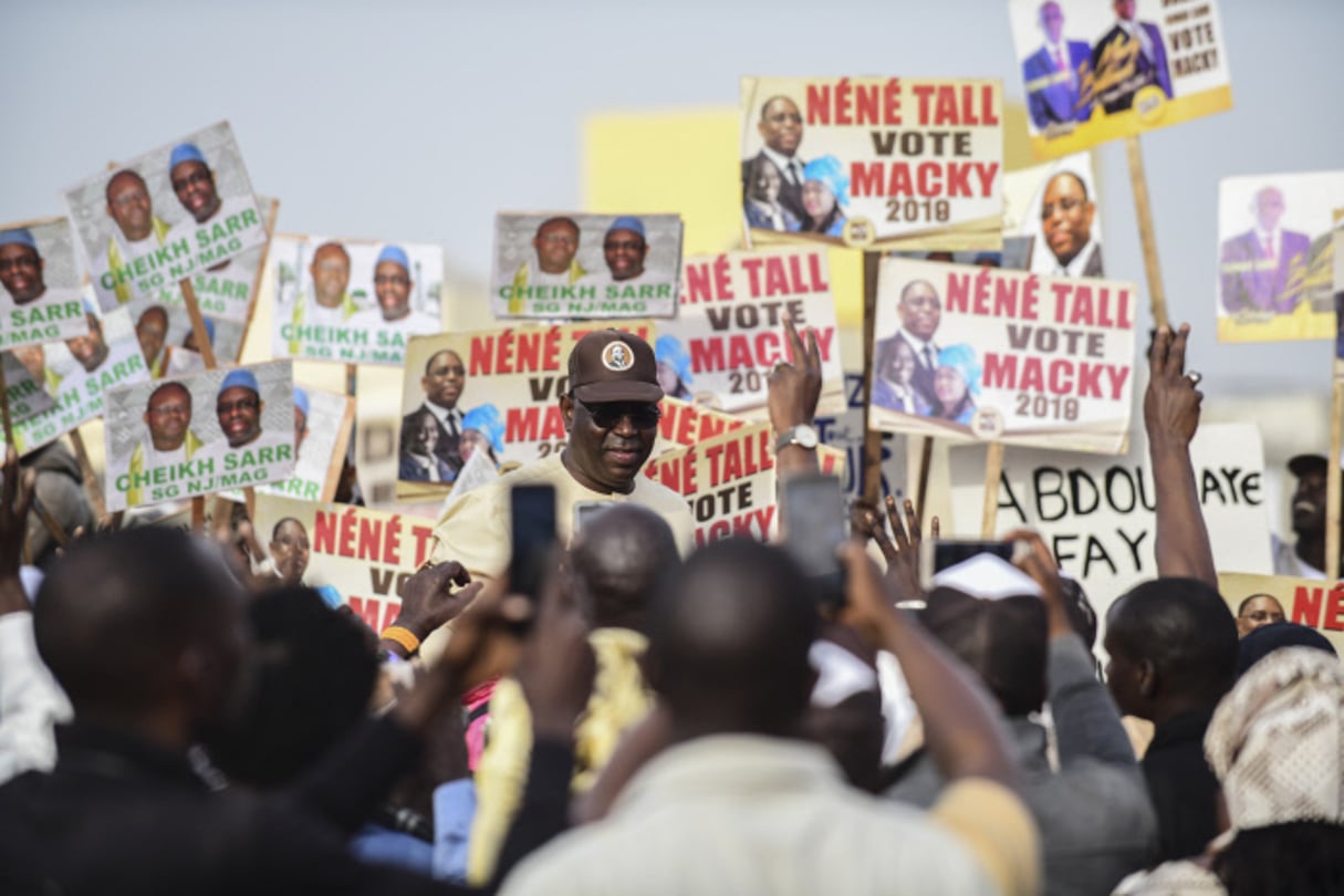 Macky Sall, lors de la campagne présidentielle de 2019, à l’issue de laquelle il a été réélu à la tête du Sénégal. © Sylvain Cherkaoui pour JA