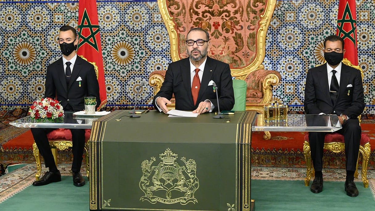 Le roi Mohammed VI lors du discours du 45e anniversaire de la Marche Verte, le 7 novembre 2020. © MAP