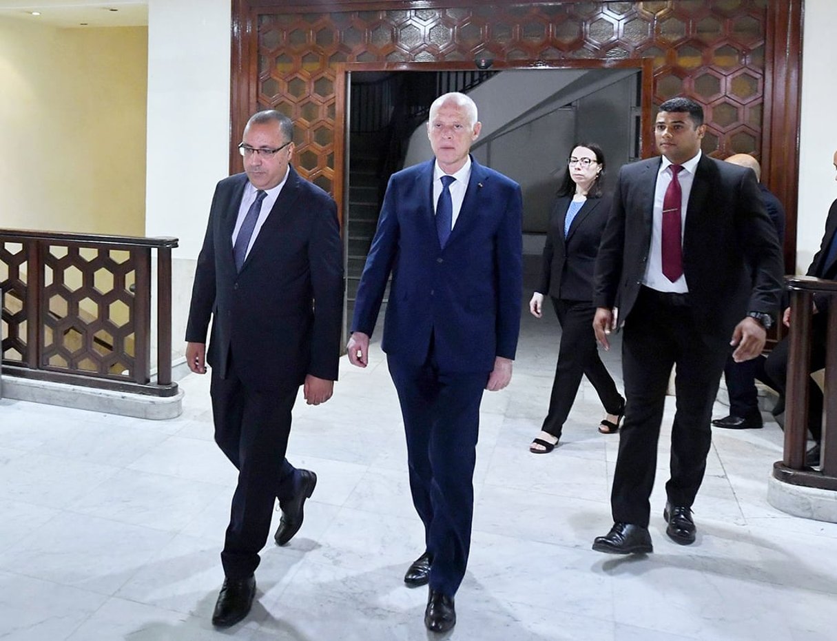 Le ministre tunisien de l’Intérieur, Hichem Mechichi, désigné par le président Kaïs Saïed le 25 juillet, a été chargé de former un cabinet en un mois. © Mohamed Hammi/SIPA