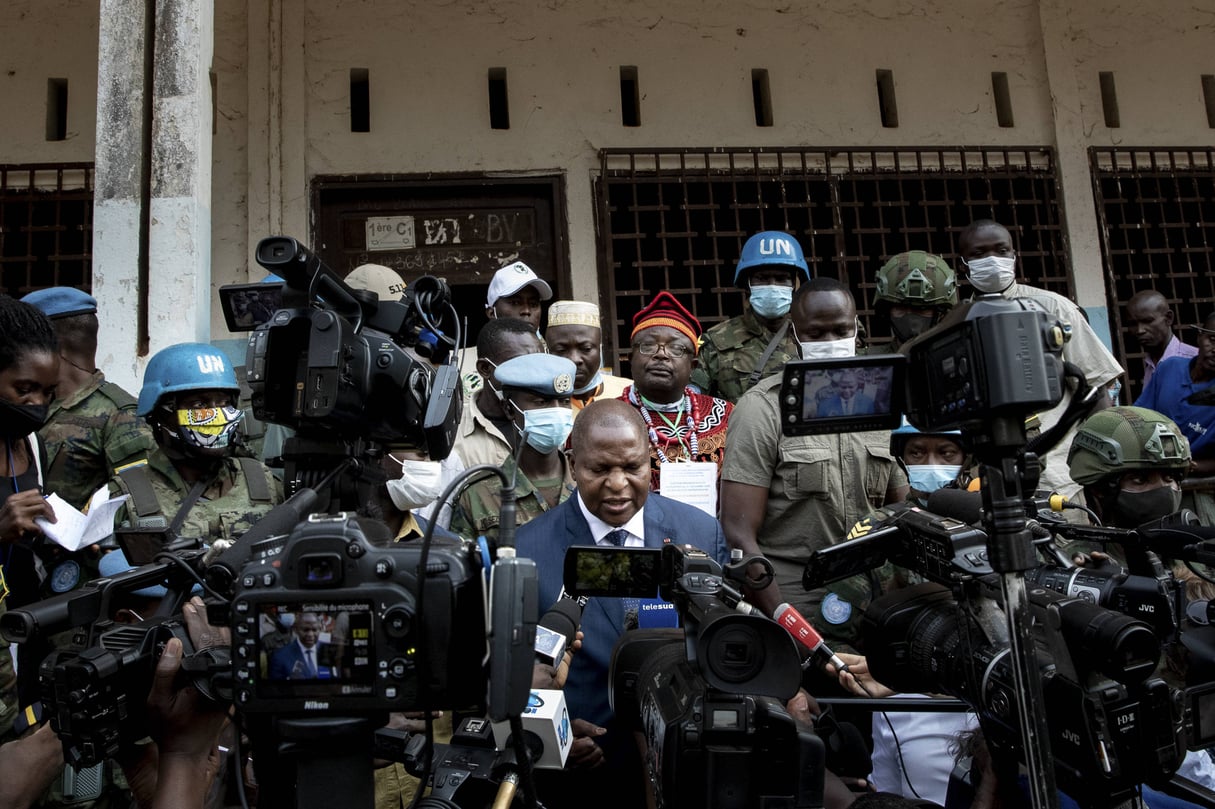 Le président centrafricain Faustin-Archange Touadéra, lors du scrutin du 27 décembre à Bangui. © /AP/SIPA