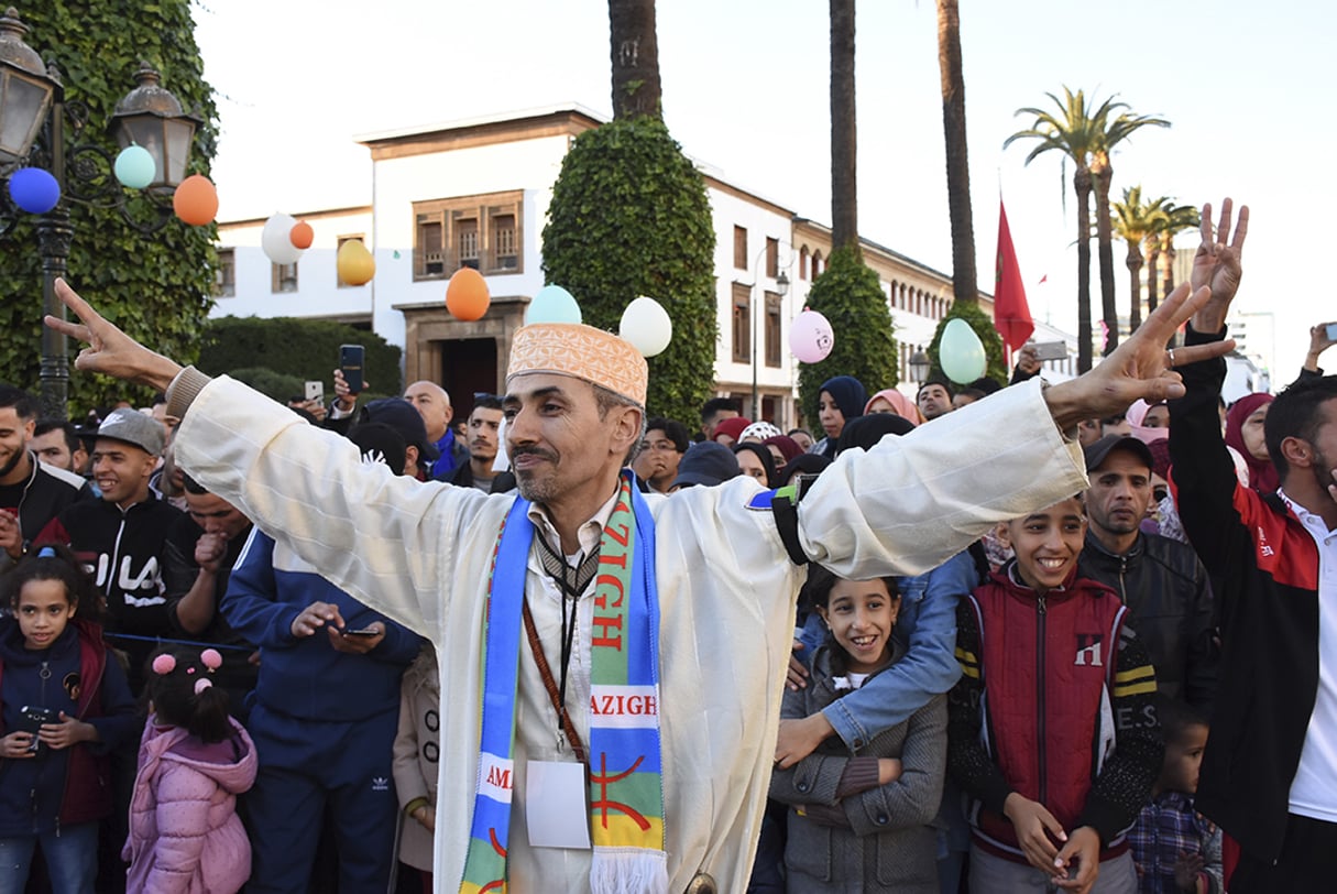 Des Amazighs (Berbères) participent à un rassemblement pour célébrer le nouvel an amazigh connu sous le nom de Yennayer à Rabat, au Maroc, le 12 janvier 2020. © Chadi/XINHUA-REA