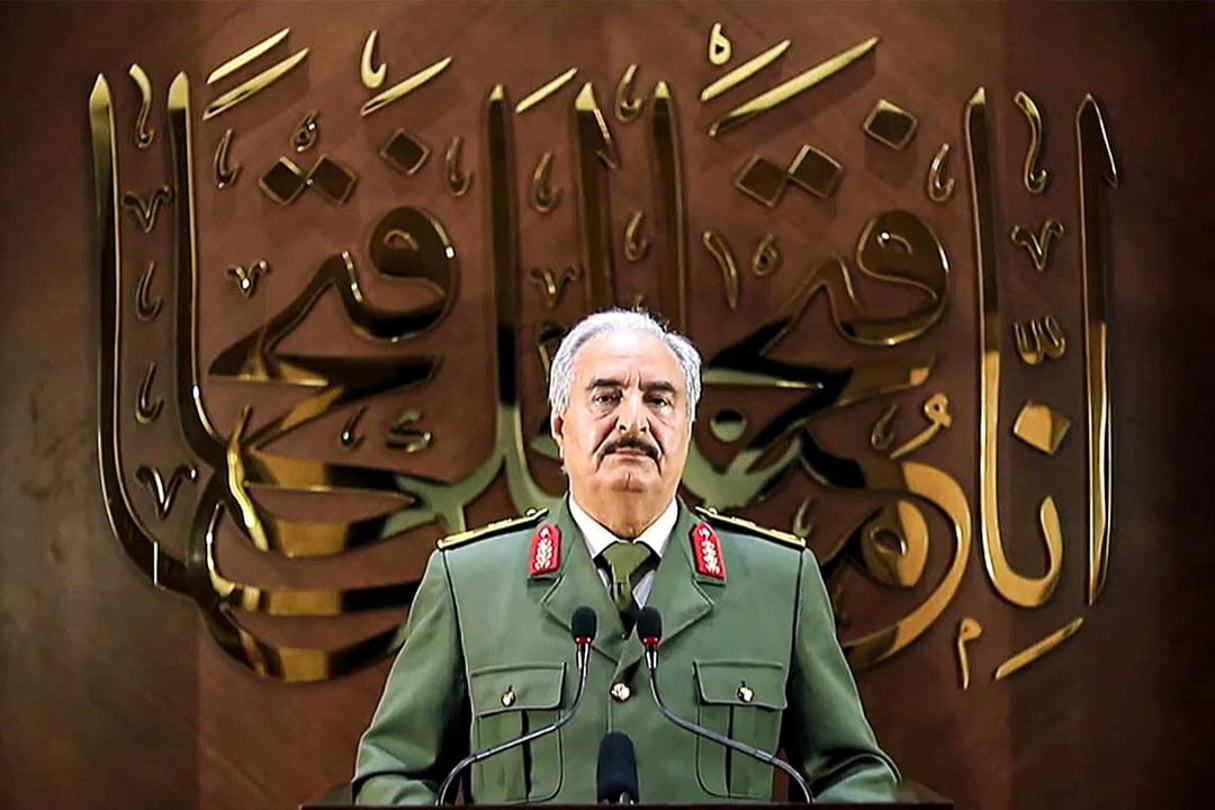 Khalifa Haftar dans une vidéo diffusée le 28 avril 2020. © LNA War Information Division/AFP