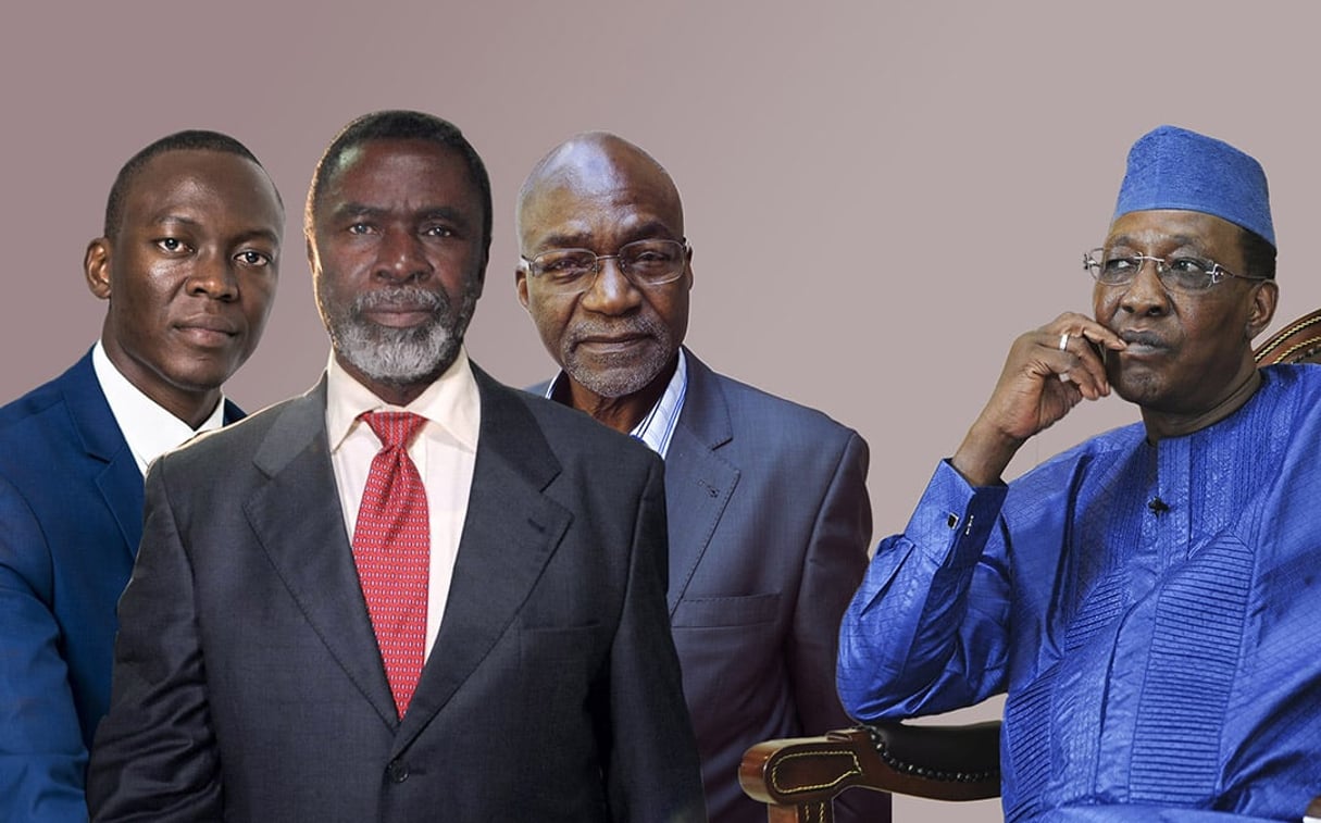 Idriss Déby Itno (d.) et ses opposants Saleh Kebzabo, Ngarlejy Yorongar et Succès Masra. © AFP-GRIVELET-FOURNIER MONTAGE JA