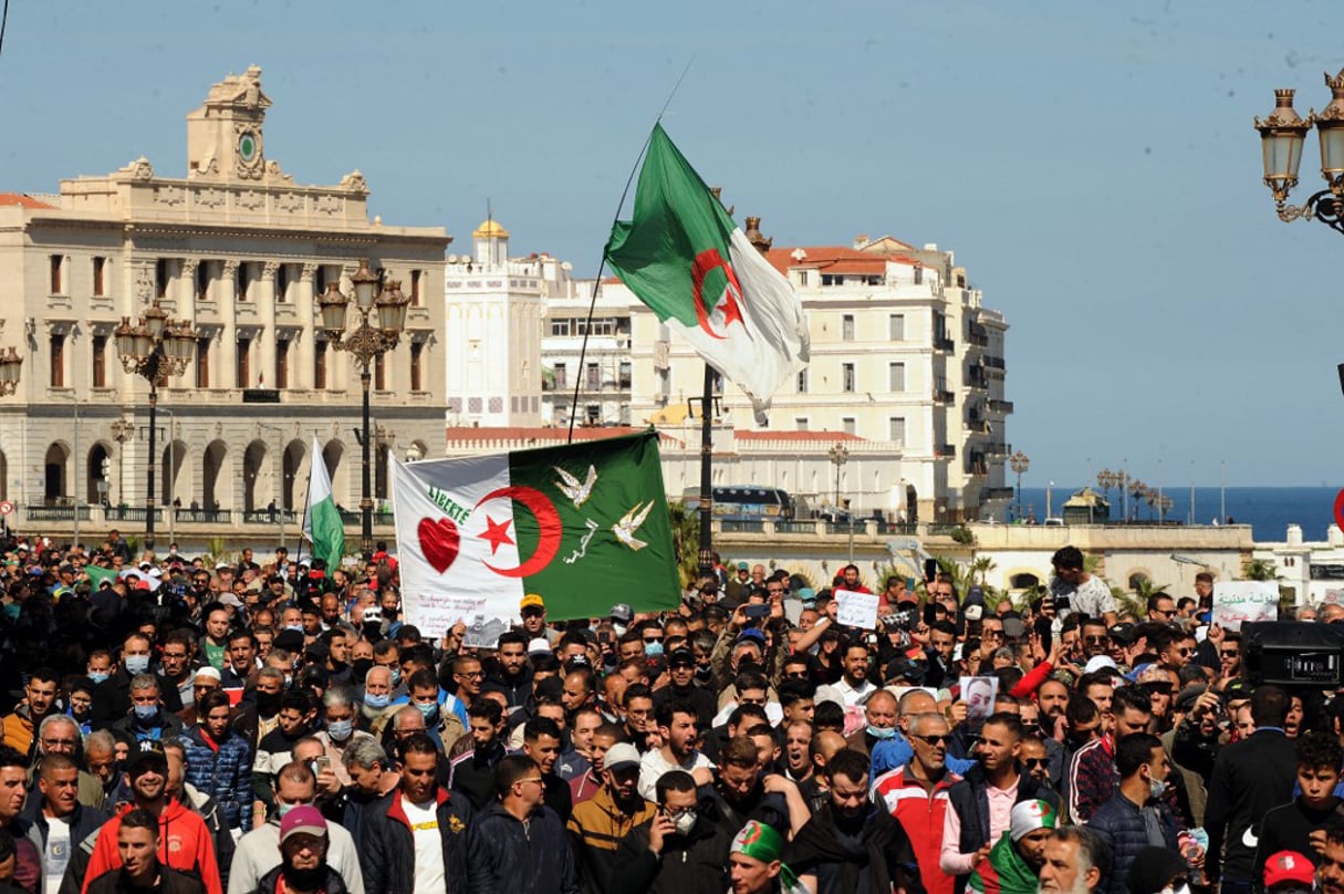 Manifestation à Alger à l’occasion du 2e anniversaire du Hirak, le 12 mars 2021. © Mousaab Rouibi/Anadolu Agency via AFP