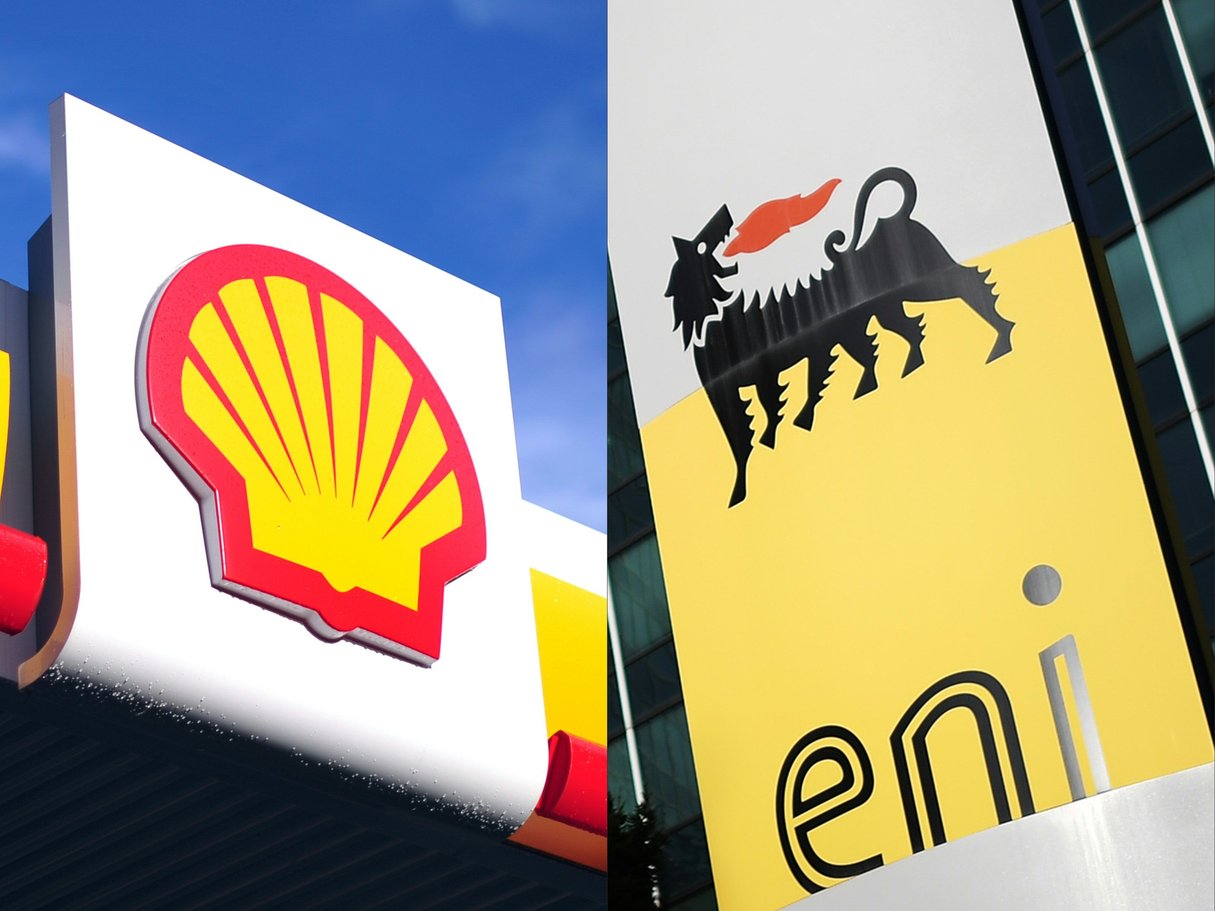Montage Shell/Eni © CARL COURT and MARCO BERTORELLO / AFP)