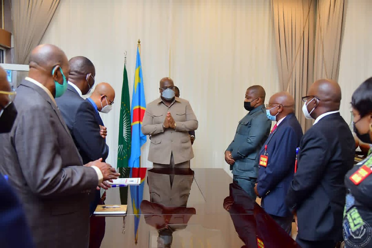 Félix Tshisekedi a reçu les juges de la Cour constitutionnelle le 6 avril 2021. © DR / Présidence RDC
