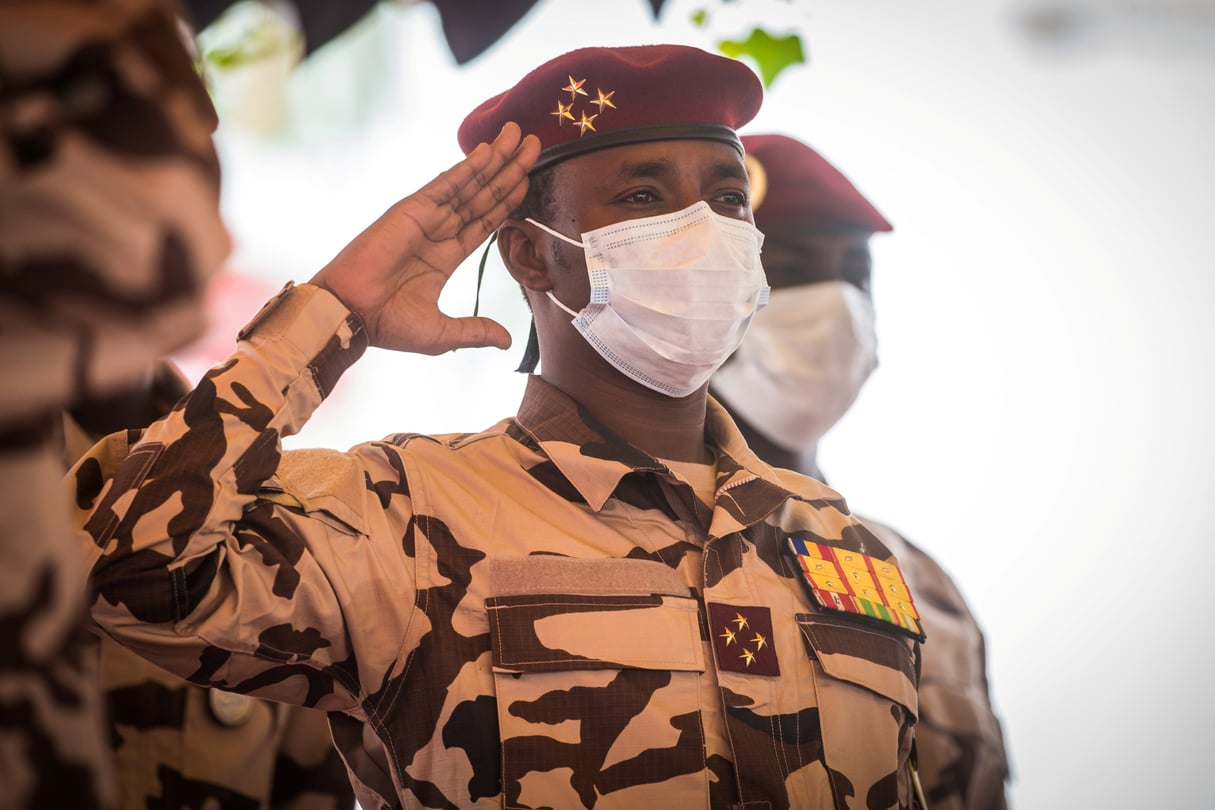 Mahamat Idriss Déby, aux obsèques d’Idriss Déby Itno, le 23 avril. © Christophe Petit Tesson/Pool via REUTERS – RC2W1N98Q4NP