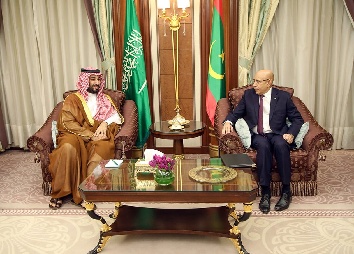 Le président mauritanien Mohamed Ould Ghazouani avec le prince héritier d’Arabie saoudite Mohammed ben Salmane, le 26 février 2020 à Riyad. © Agence mauritanienne d’information