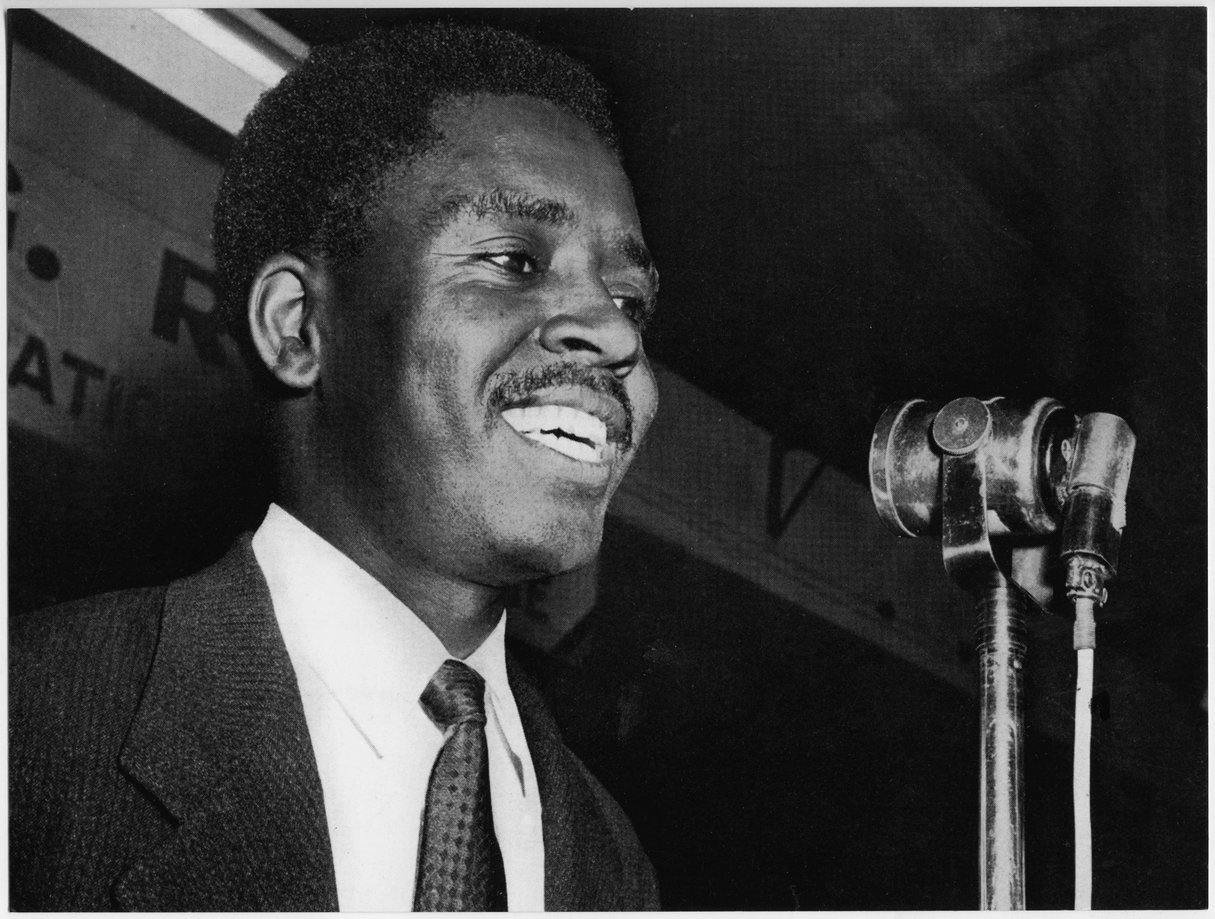 Félix Moumié, leader de l’UPC-l’Union des Populations du Cameroun, en 1961, à Conakry. © Archives Jeune Afrique