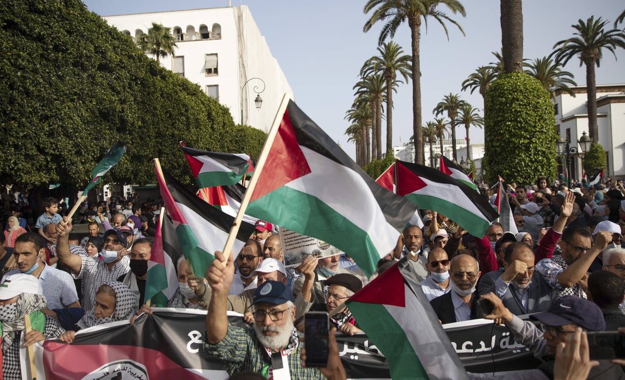  © Manifestation de solidarité avec les Palestiniens, à Rabat, devant le Parlement, le 16 mai 2021.