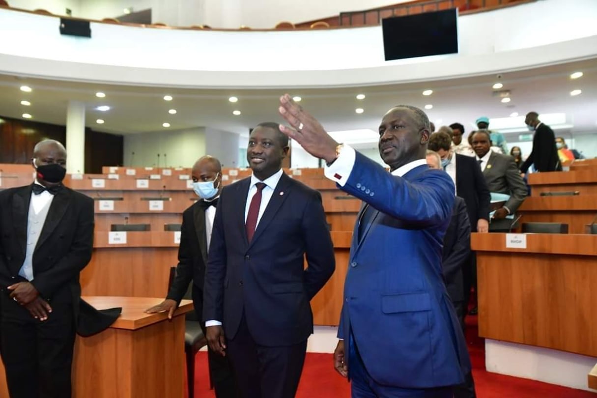 Adama Bictogo, le « vice-président » de l’Assemblée nationale, accueille une délégation de parlementaires français conduite par le député Patrice Anato, le 26 mai 2021. © DR / Patrice Anato