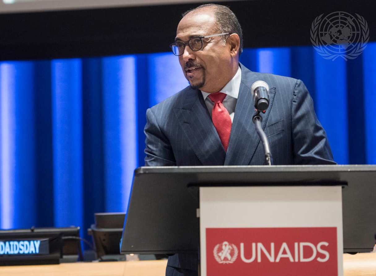 Michel Sidibé, ancien directeur exécutif du Programme commun des Nations unies sur le VIH/sida, lors d’un événement organisé à l’occasion de la Journée mondiale du sida, le 1er décembre. © Mark Garten/UN Photo