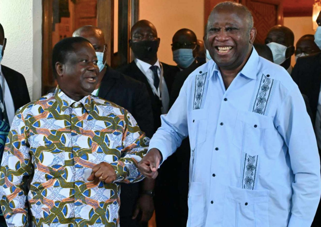 Laurent Gbagbo rend visite, samedi 10 juillet 2021, à son ancien rival Henri Konan Bédié. © AFP