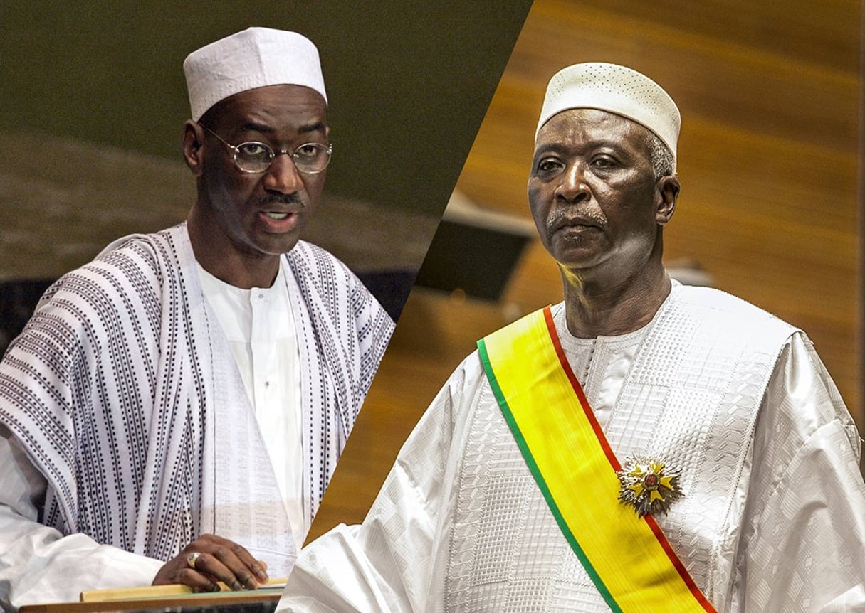 Moctar Ouane (à g.) et Bah N’Daw, respectivement Premier ministre et président de la transition malienne, de septembre 2020 à mai 2021. © Frank Franklin II/AP/SIPA /AP/SIPA