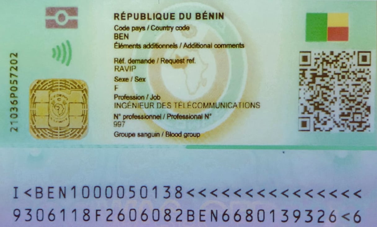 Un modèle de carte d’identité biométrique au Bénin. © Présidence du Bénin