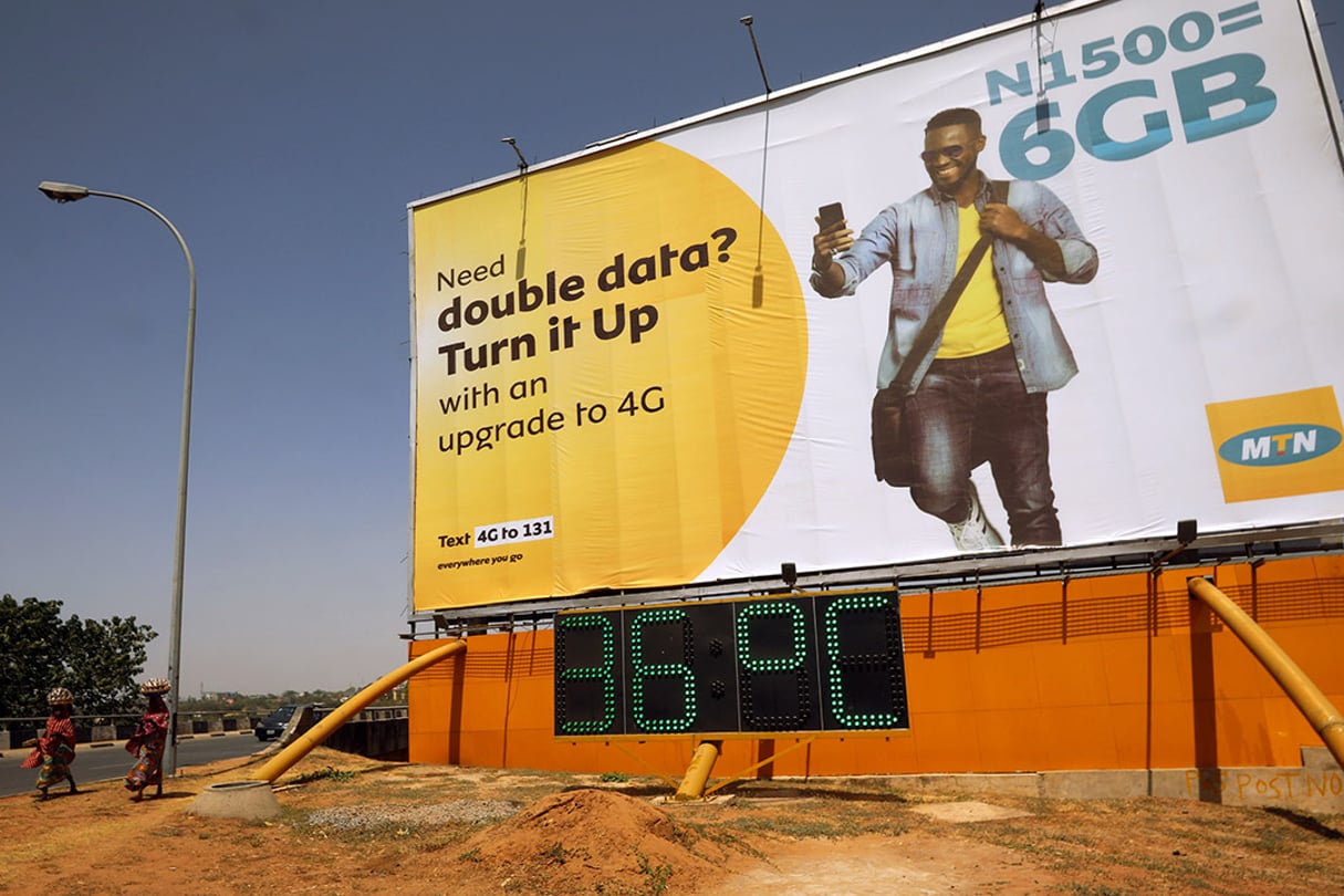 Panneau publicitaire de MTN à Abuja, au Nigeria, le 24 février 2020. ©Afolabi Sotunde/REUTERS
