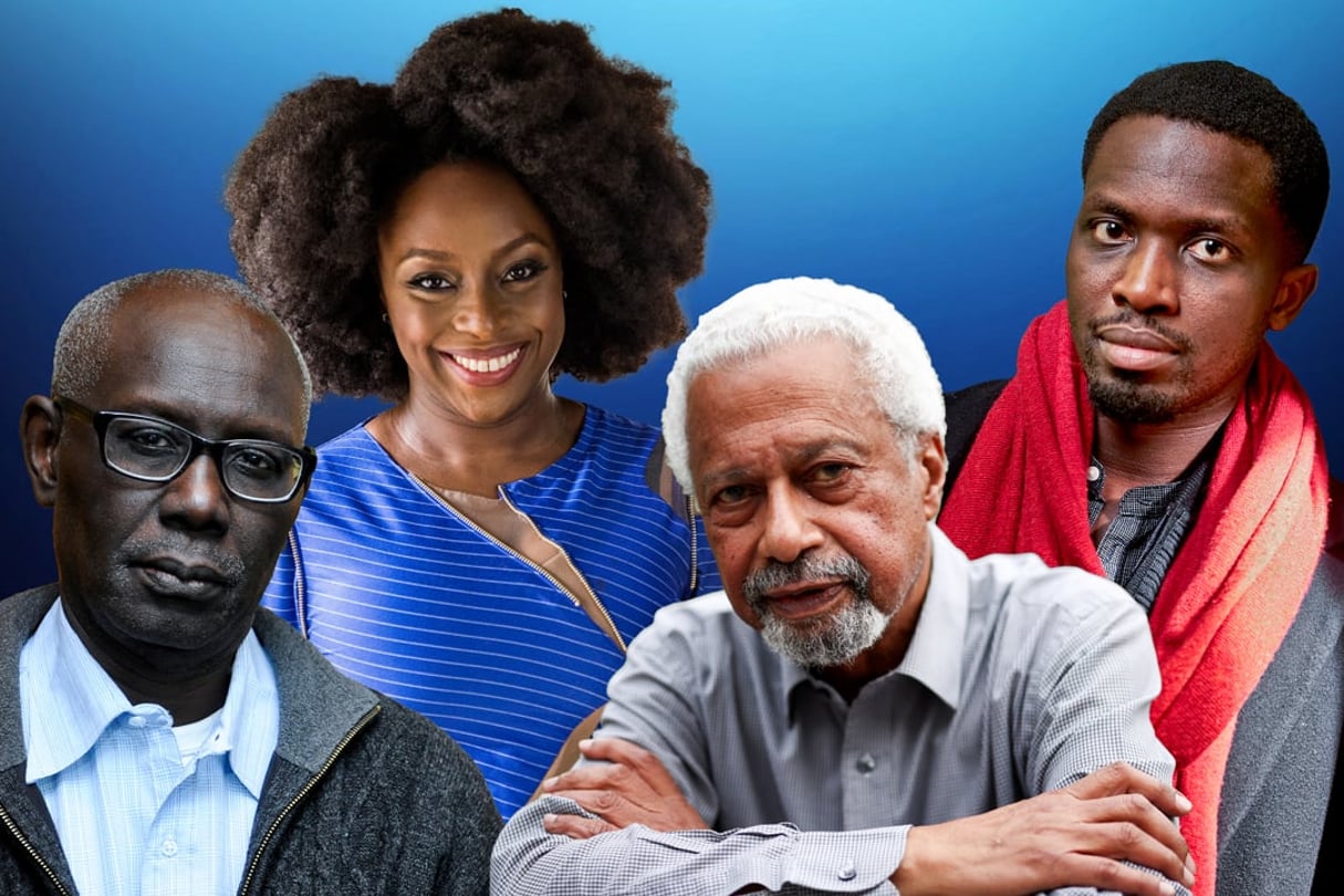 De g. à d. : Boubacar Boris Diop, Chimamanda Ngozi Adichie, Abdelrazak Gurnah, Mohamed Mbougar Sarr. © Montage JA : Vincent Fournier/JA – Henry Nicholls/REUTERS – Andrew Esiebo pour JA – Bruno Lévy pour JA