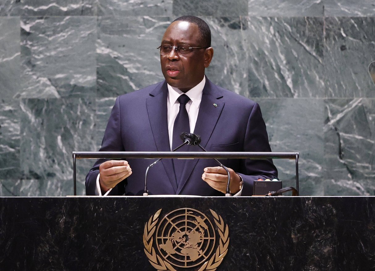 Le président sénégalais Macky Sall lors de la 76e Assemblée générale des Nations unies, à New-York, le 24 septembre 2021. &copy; JOHN ANGELILLO/AP/SIPA
