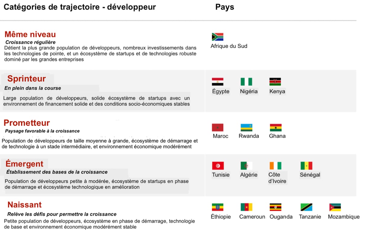 Catégorie trajectoire par pays &copy; Catégorie de trajectoire (développeur) par pays. Source : Google-Accenture