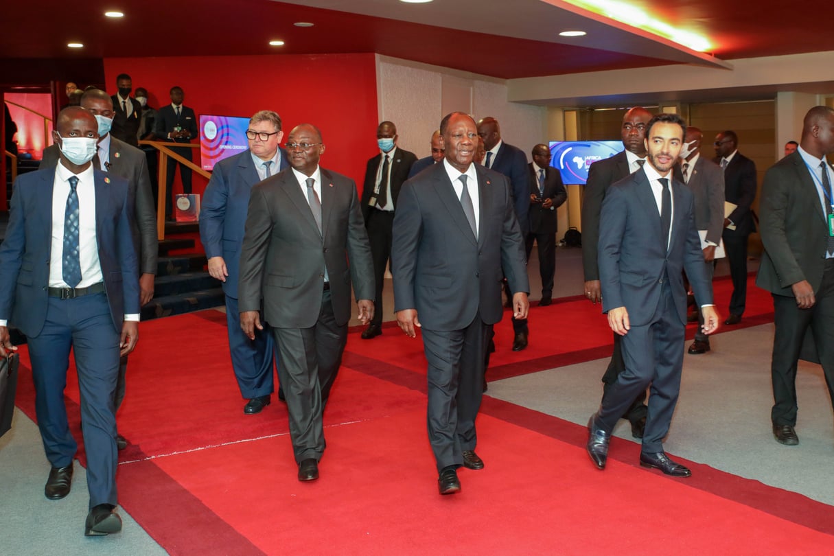 Alassane Ouattara, le 13 juin 2022, lors de la cérémonie d'ouverture du CEO Forum à Abidjan. &copy; Elodie Martial pour JA