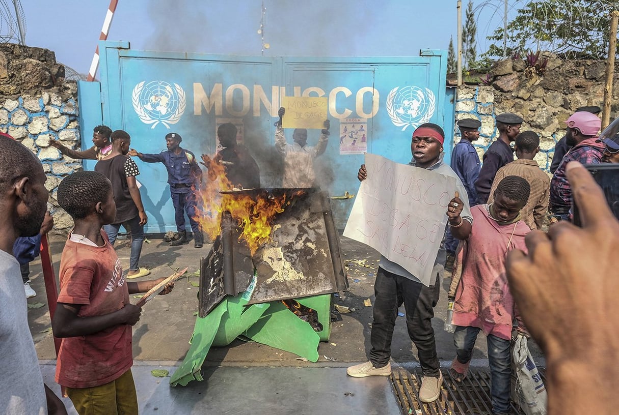 Manifestation devant le siège de la Monusco à Goma, 26 juillet 2022. &copy; Moses Sawasawa/AP/SIPA