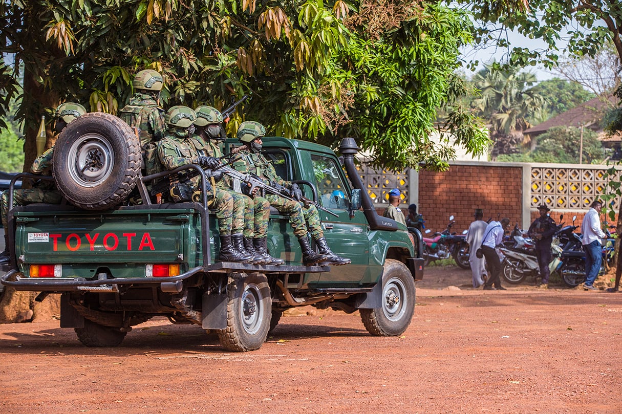 Des soldats rwandais lors de l'élection présidentielle centrafricaine, à Bangui, le 27 décembre 2020. &copy; Nacer Talel / Manadolu Agency via AFP.