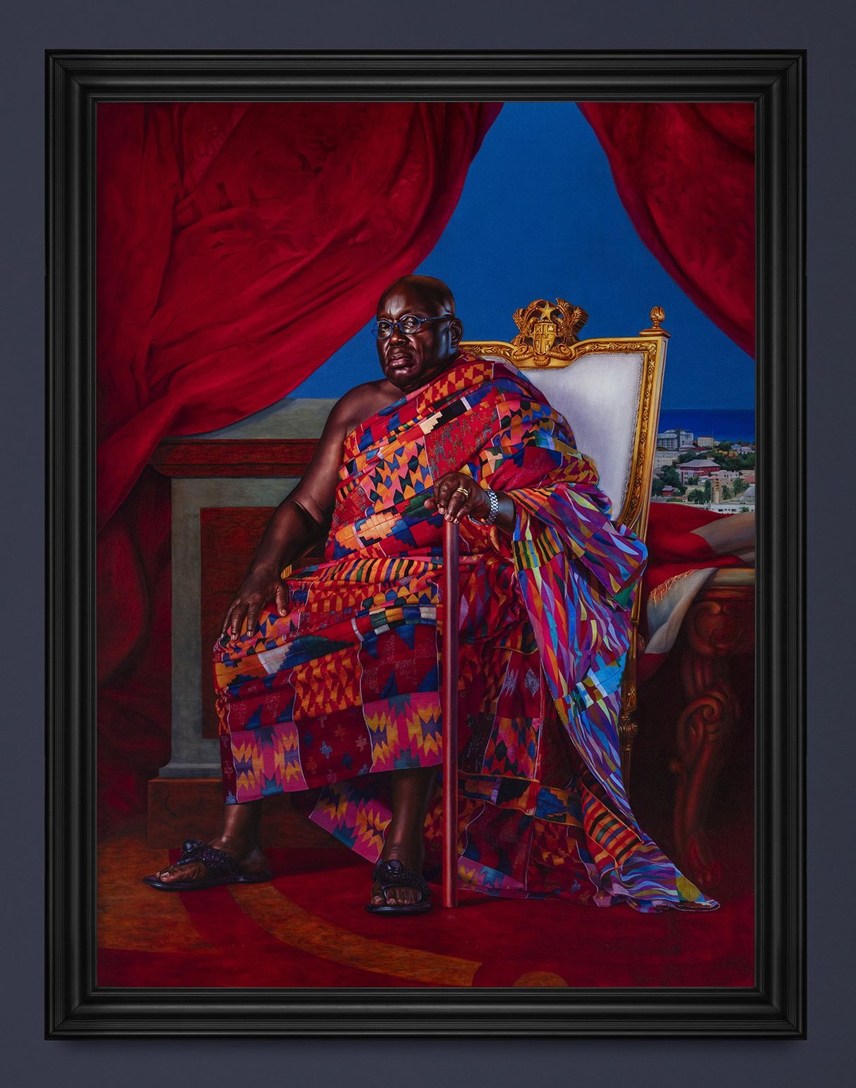 Nana Akufo-Addo, président du Ghana, par l'artiste Kehinde Wiley, un tableau exposé au musée du quai Branly, à Paris. &copy; Tanguy Beurdeley/Courtesy Musée du Quai Branly