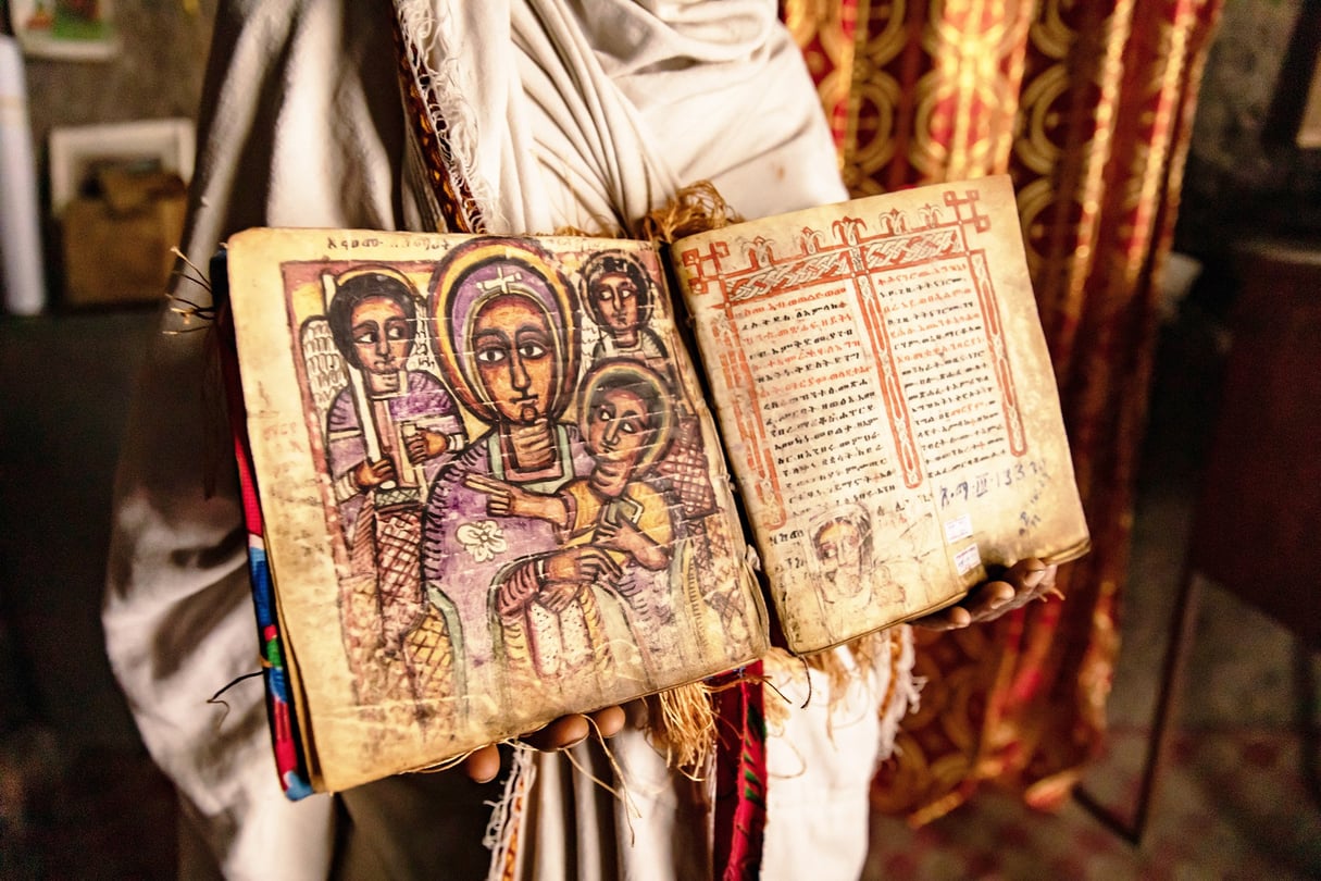 Manuscrit orthodoxe conservé à Lalibela, en Éthiopie. &copy; Gulliver Theis/LAIF-REA