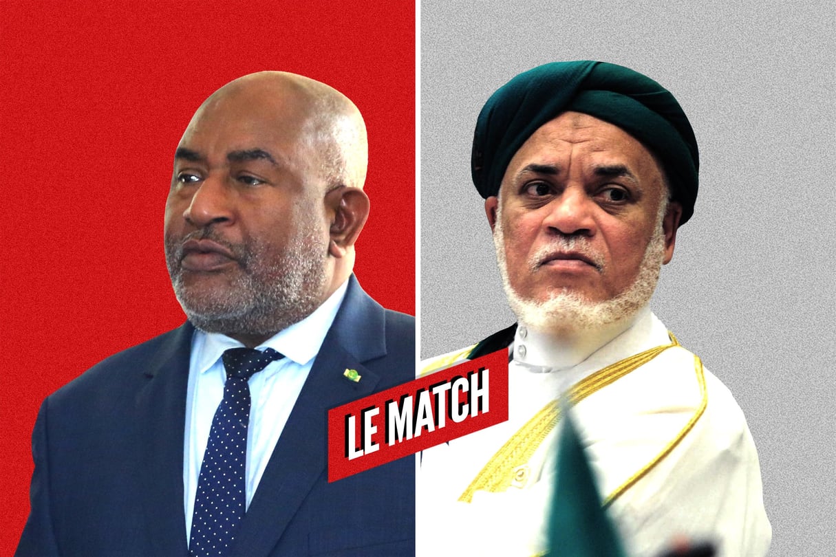 Azali Assoumani, chef d’État des Comores, et son opposant, l’ex-président Ahmed Abdallah Sambi. © MONTAGE JA : Mahamoud Msaidie ; Xinhua/ZUMA/REA
