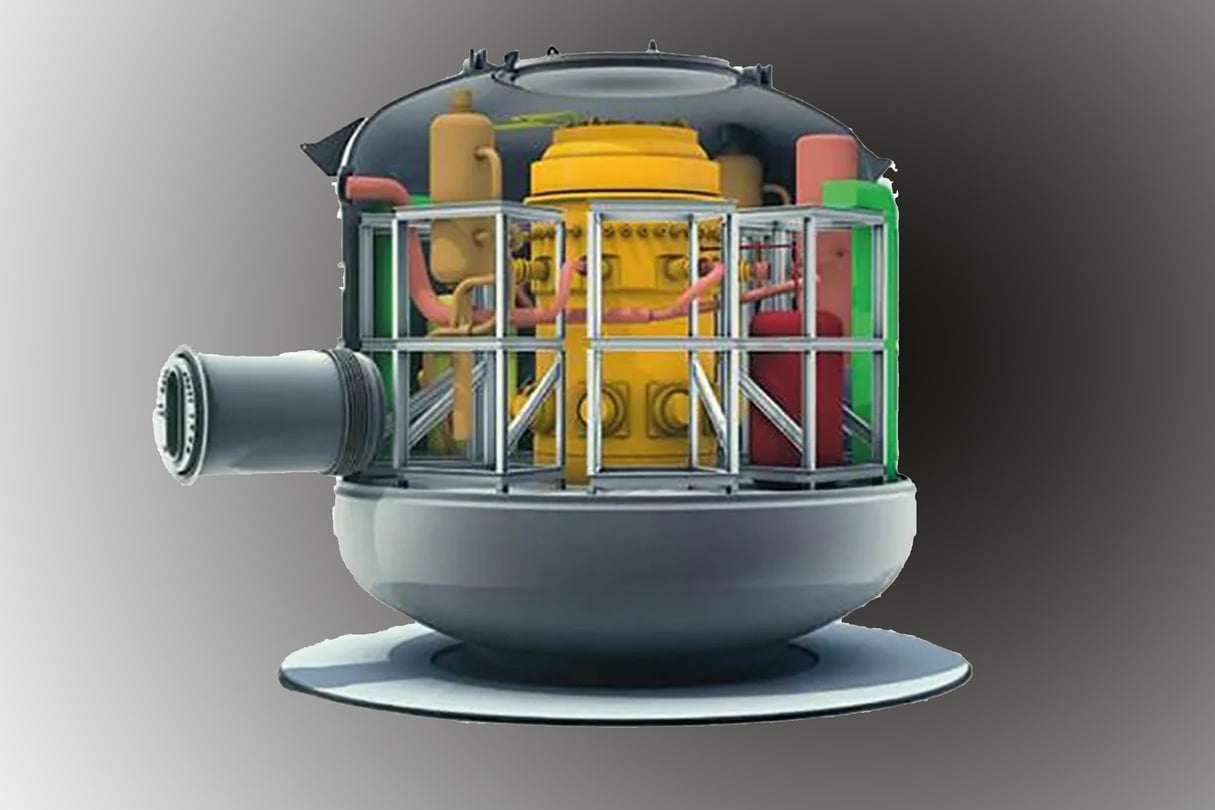 Vue en image de synthèse d'un petit réacteur nucléaire modulaire (SMR). &copy; DR.