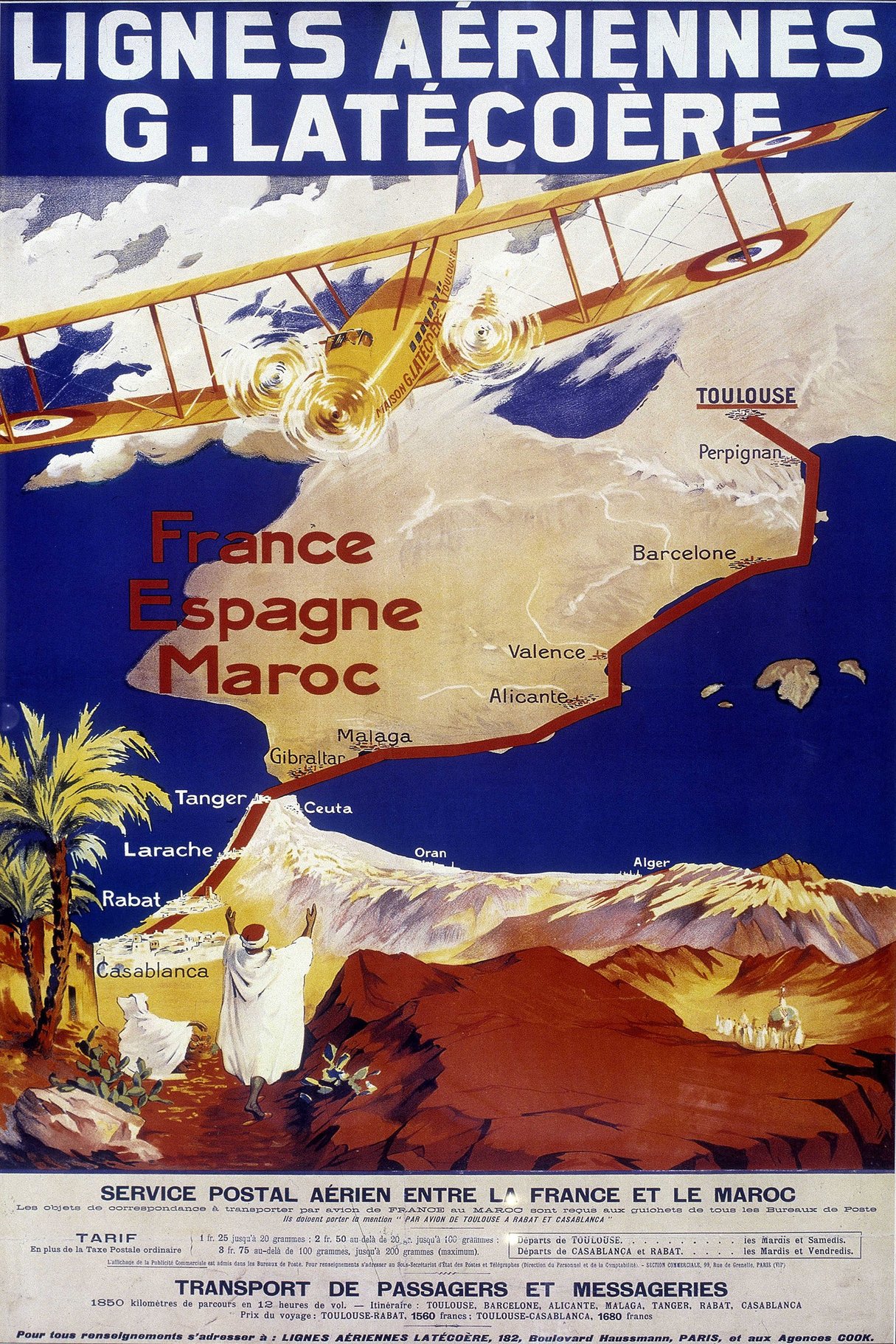 Affiche publicitaire pour les lignes aériennes de Latècoère reliant la France, l'Espagne et le Maroc. &copy; Leonard de Selva/Bridgeman Image