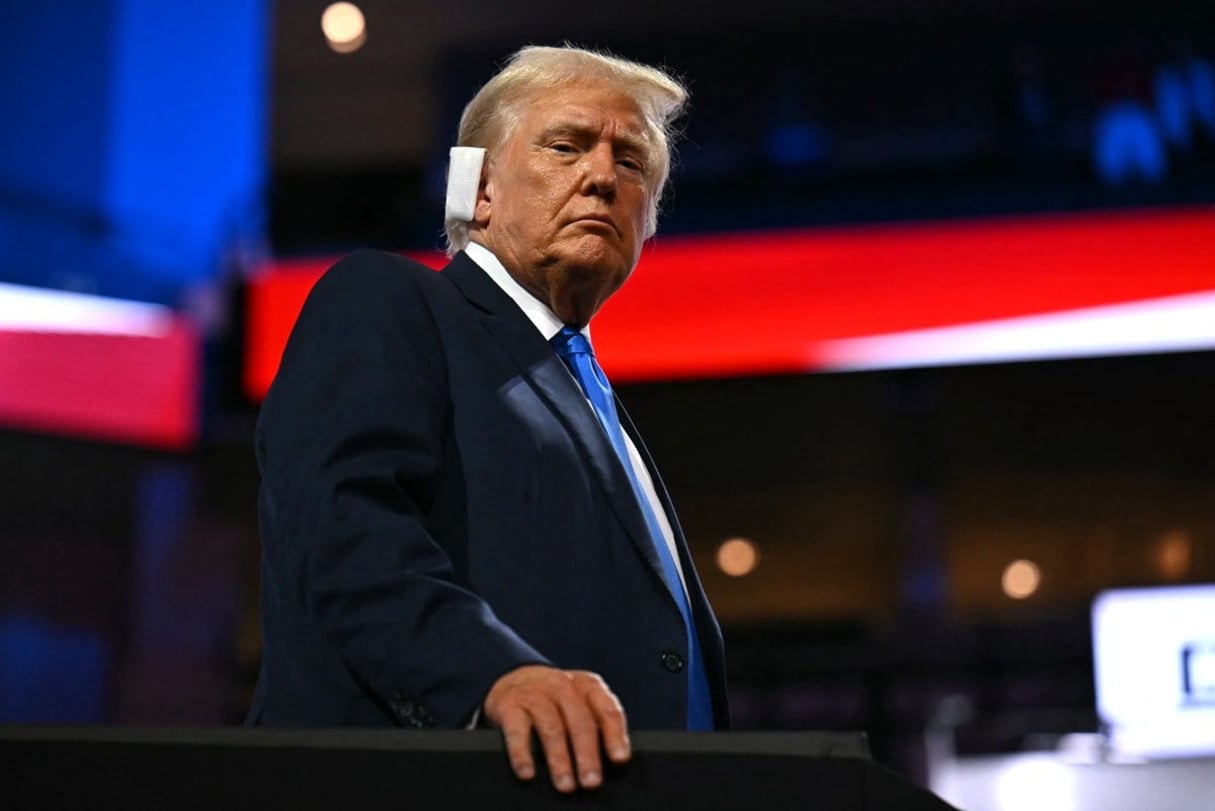 Donald Trump à la Convention nationale républicaine au Fiserv Forum de Milwaukee dans le Wisconsin, le 16 juillet 2024. © ANGELA WEISS / AFP
