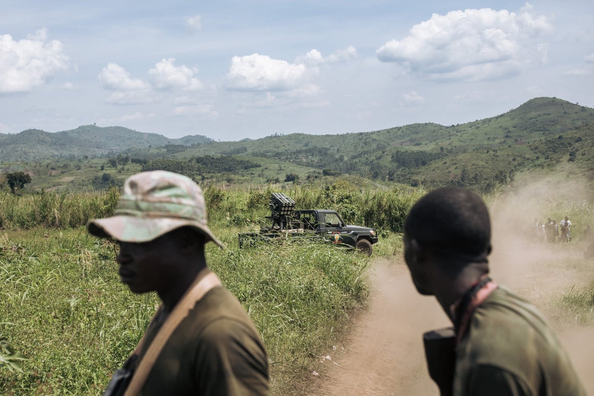 Militaires des forces armées de la RDC, dans la province du Nord-Kivu, en RDC, en mai 2024. © Alexis Huguet / AFP