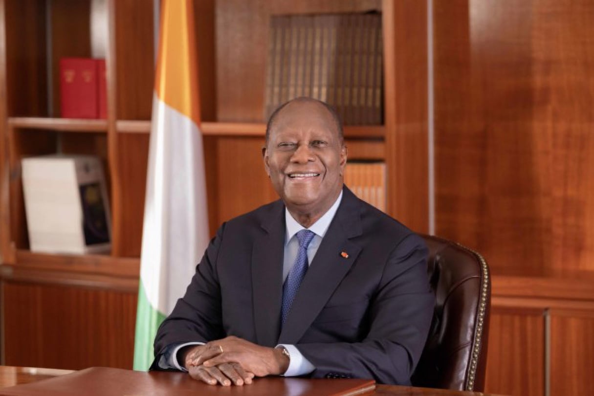 Le président Alassane Ouattara, lors de son message à la nation, à l’occasion du 64ᵉ anniversaire de l’indépendance de la Côte d’Ivoire, le 6 août 2024. © Présidence de la Côte d’Ivoire