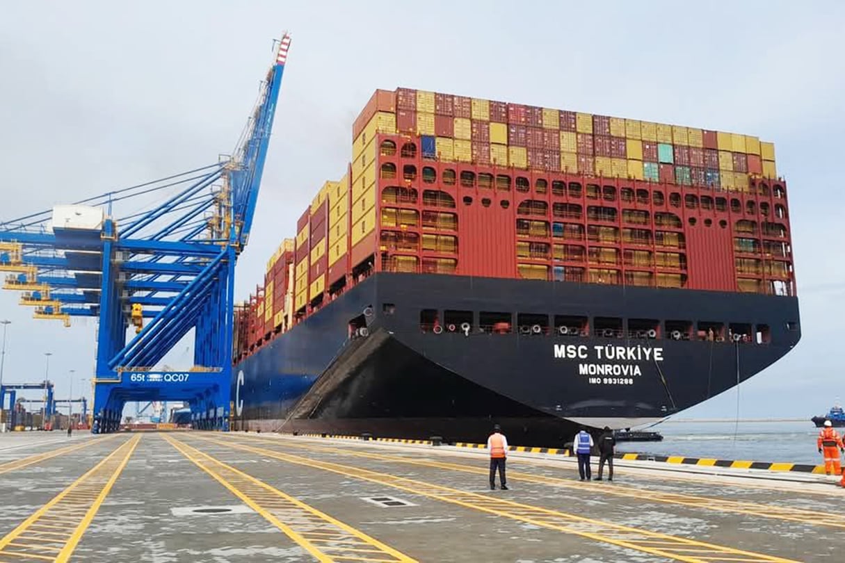 Accostage réussi du MSC Türkiye au Terminal 2 du port de Kribi, le 8 mai 2025. © Facebook