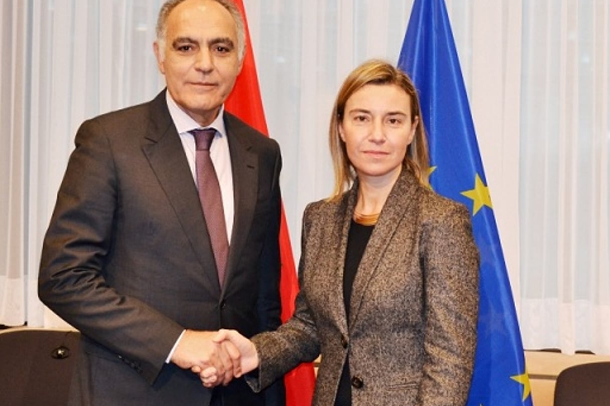 Salaheddine Mezouar, ministre marocain des Affaires étrangères et de la Coopération, et Federica Mogherini, haute représentante de l’UE, à Bruxelles le 14 décembre 2015. © Council of the European Union