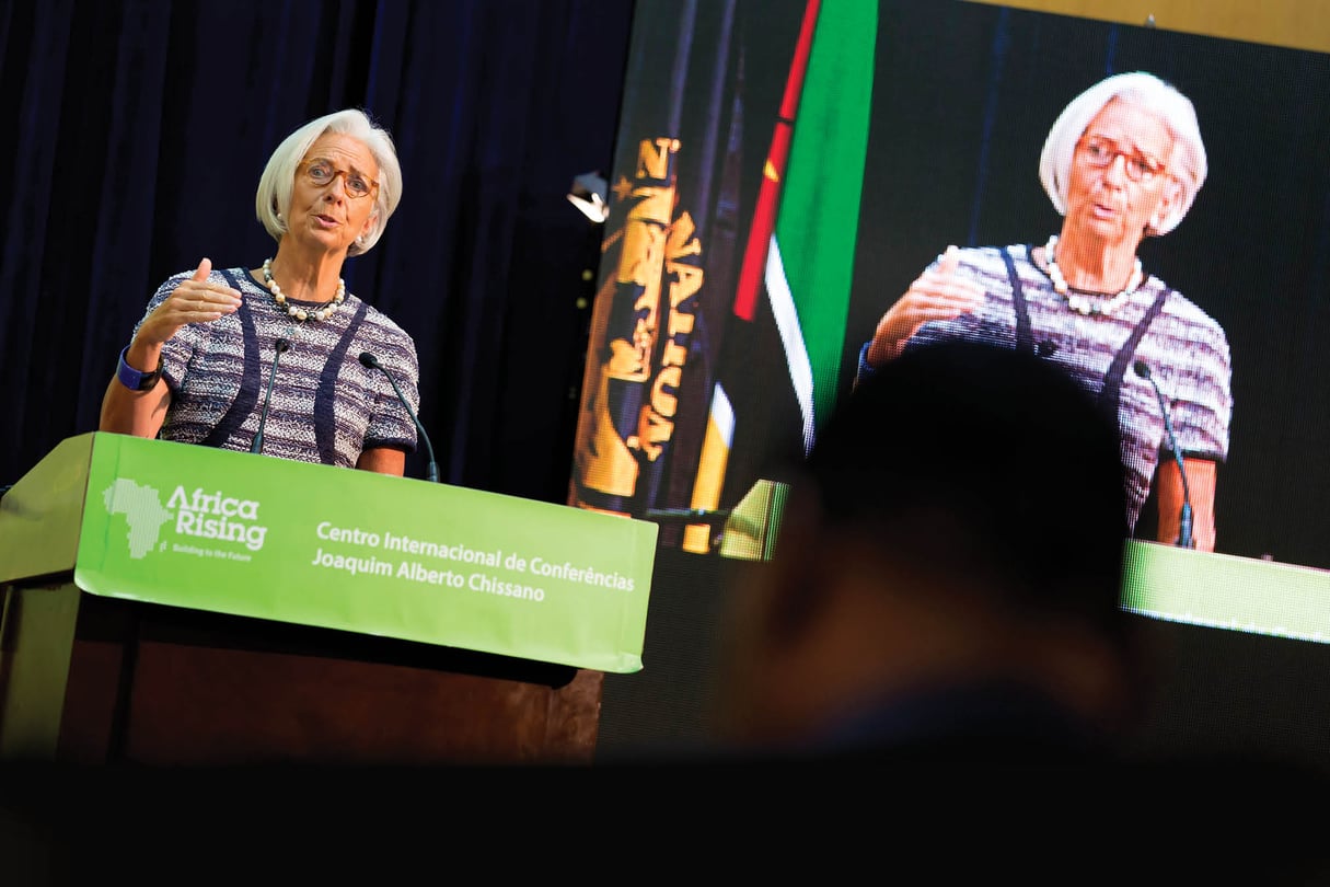 Christine Lagardela patronne du FMI (ici le 29 mai 2014, à Maputo) a suspendu son aide financière au Mozambique pour dissimulation de dette. © STEPHEN JAFFE/IMF.ORG
