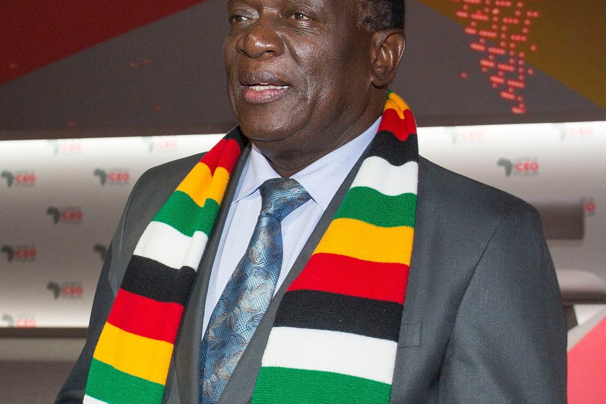 Emmerson Mnangagwa, président du Zimbabwe, en 2018 au CEO Forum d’Abidjan. © J. Torregano/Ceo Forum/JA