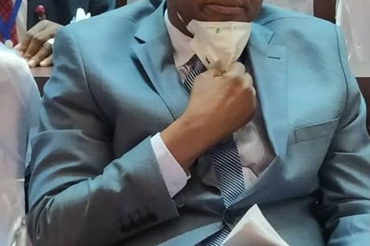 Amadou Damaro Camara, le 21 avril 2020, quelques instants avant son élection à la présidence de l’Assemblée nationale guinéenne. © Diawo Barry pour Jeune Afrique