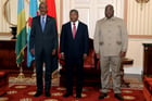 Paul Kagame, Joao Lourenço et Félix Tshisekedi réunis à Luanda. © Jorge NSIMBA / AFP