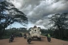 Véhicule de la Monusco, à Beni, dans le Nord-Kivu, le 9 mai 2024. © Alexis Huguet/AFP